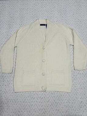 Yarnworks Butter Cream Oversized Cardigan Sweater Size L Pockets Heavy Knit